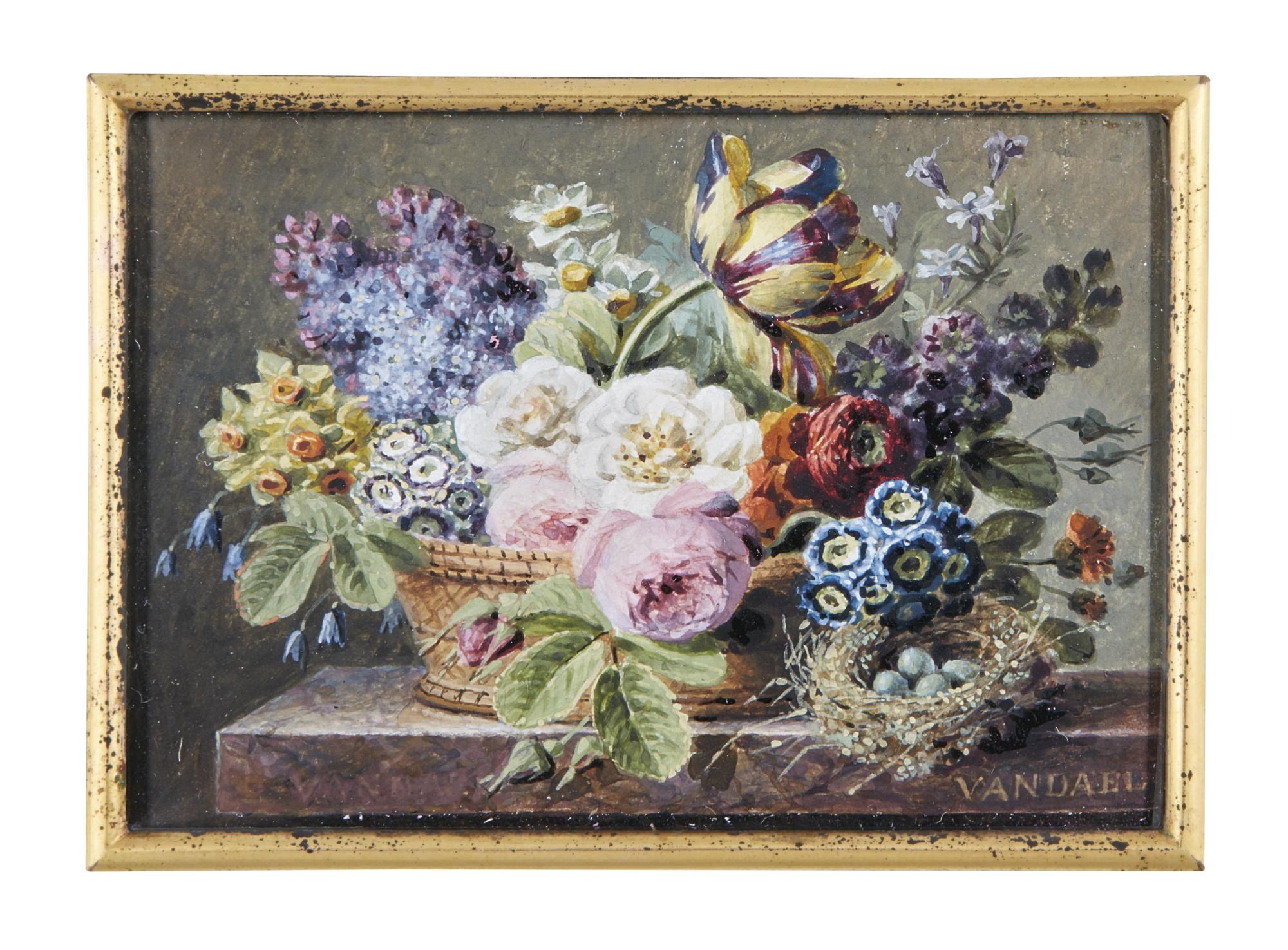 Jan Frans Van Dael - Still Life With Flowers In A Basket And A Bird\'S Nest, Circa 1810