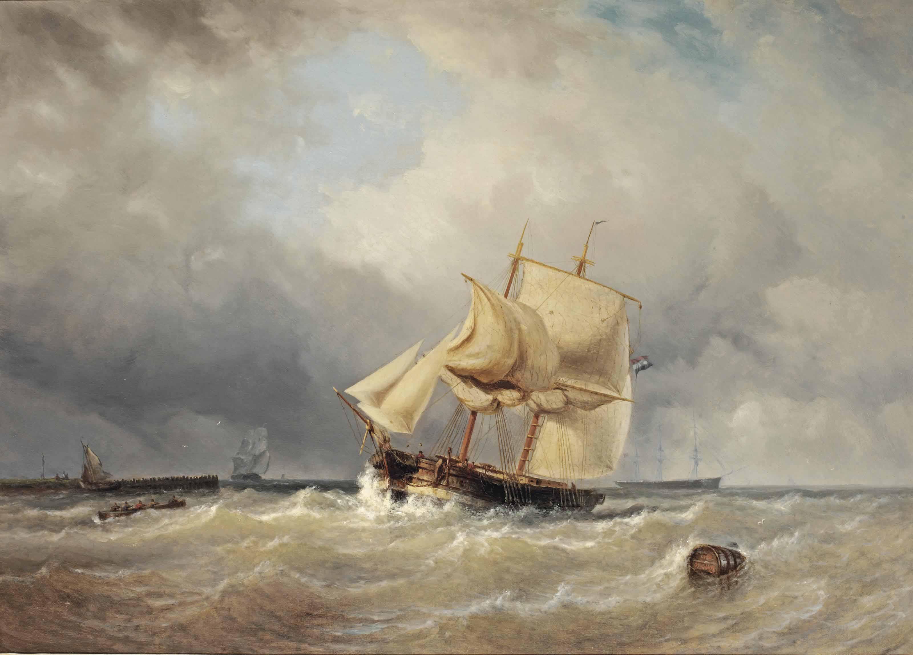 Jan Frederik Schütz - A Dutch Two-Master On Choppy Waves Near A Jetty