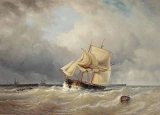 Jan Frederik Schütz - A Dutch Two-Master On Choppy Waves Near A Jetty