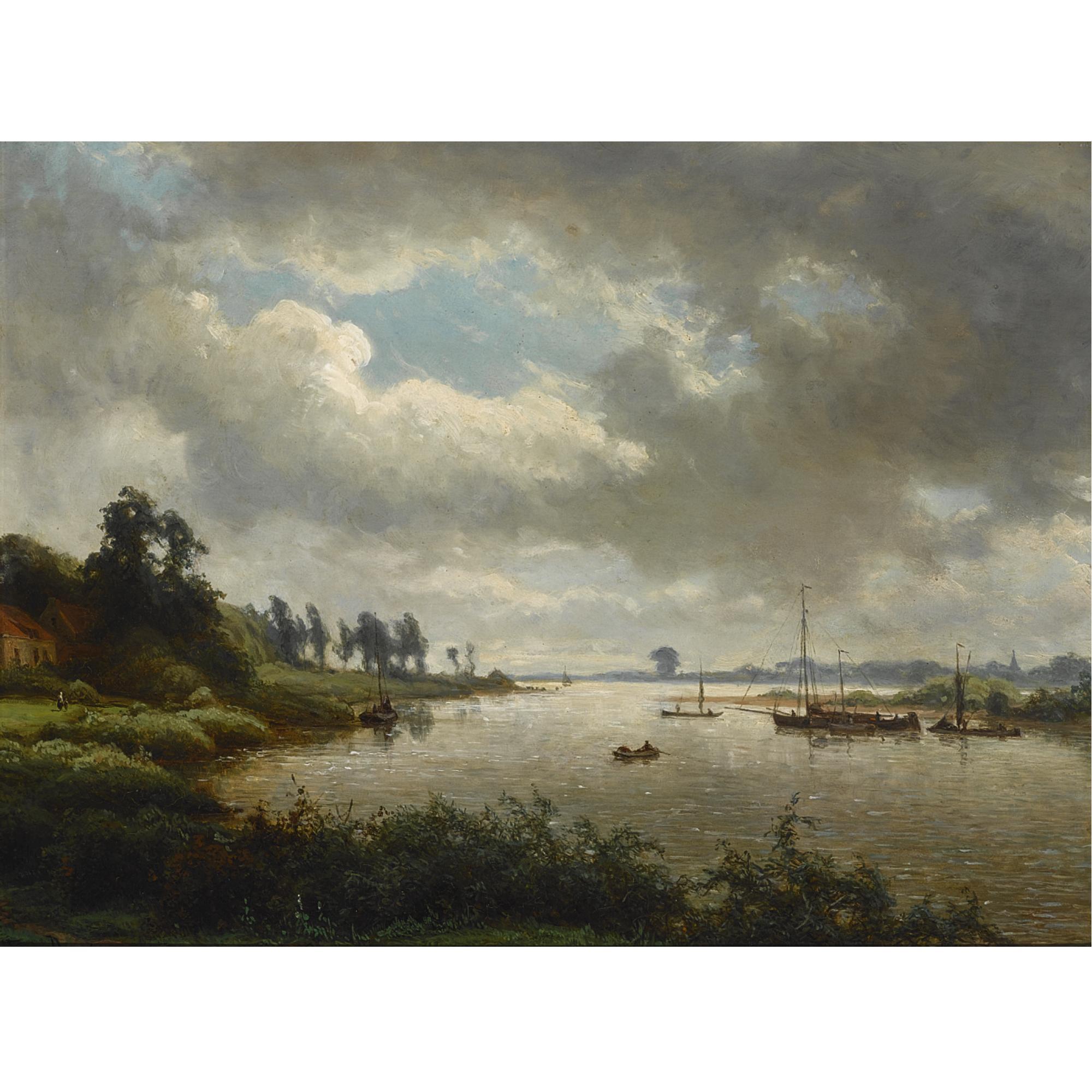 Jan Frederik van Deventer - Boats On A River In Summer
