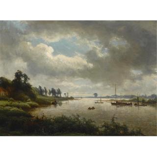 Jan Frederik van Deventer - Boats On A River In Summer