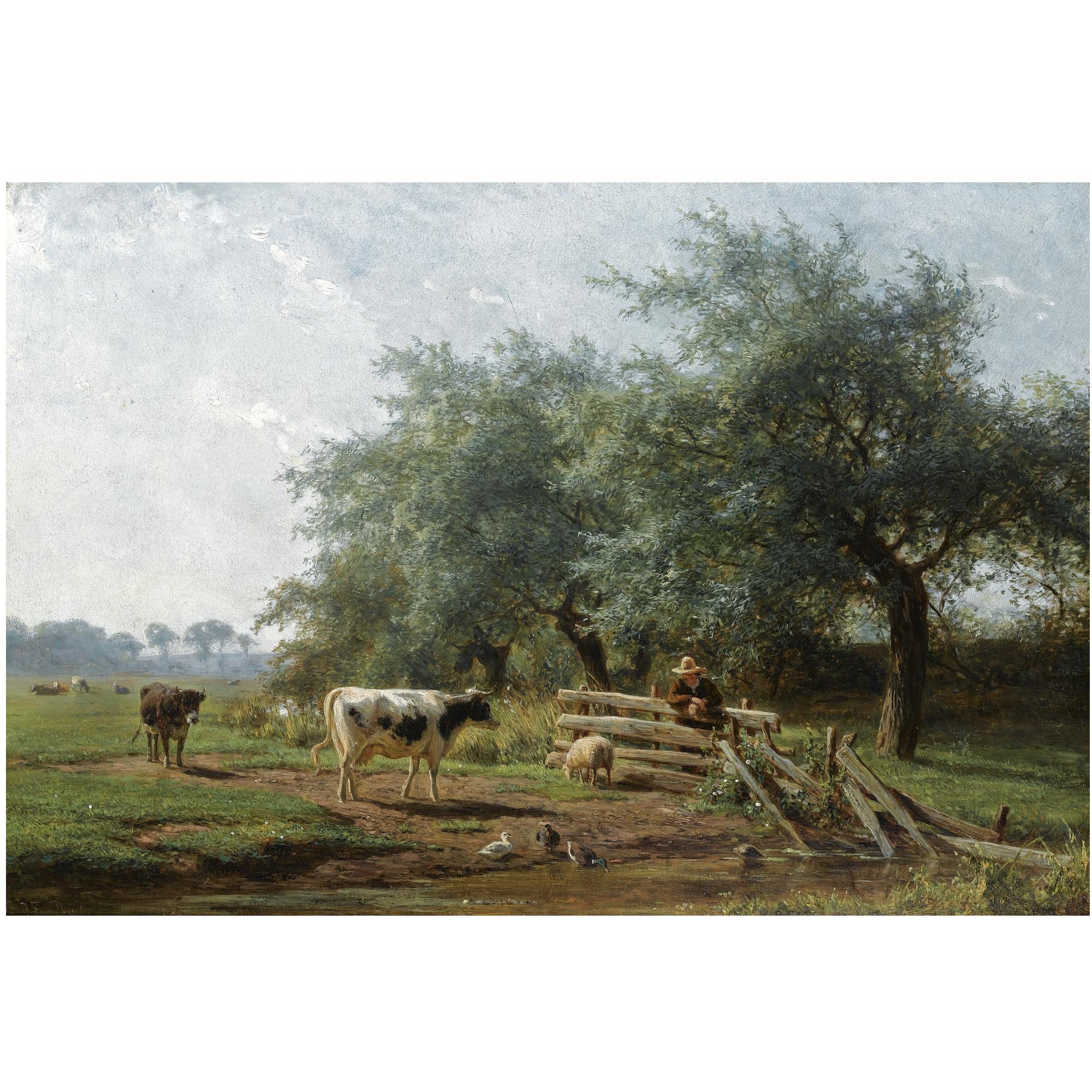 Jan Frederik van Deventer - Dutch Cows In A Meadow