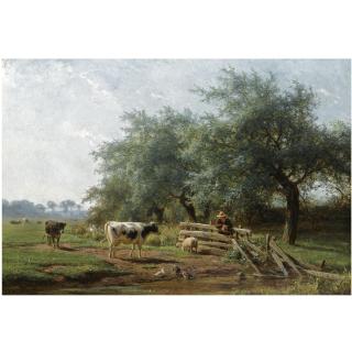 Jan Frederik van Deventer - Dutch Cows In A Meadow