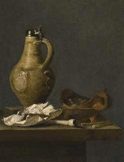 Jan Fris - Still Life With An Earthenware Jug, A Deck Of Cards And Smoking Paraphernalia