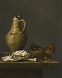 Jan Fris - Still Life With An Earthenware Jug, A Deck Of Cards And Smoking Paraphernalia