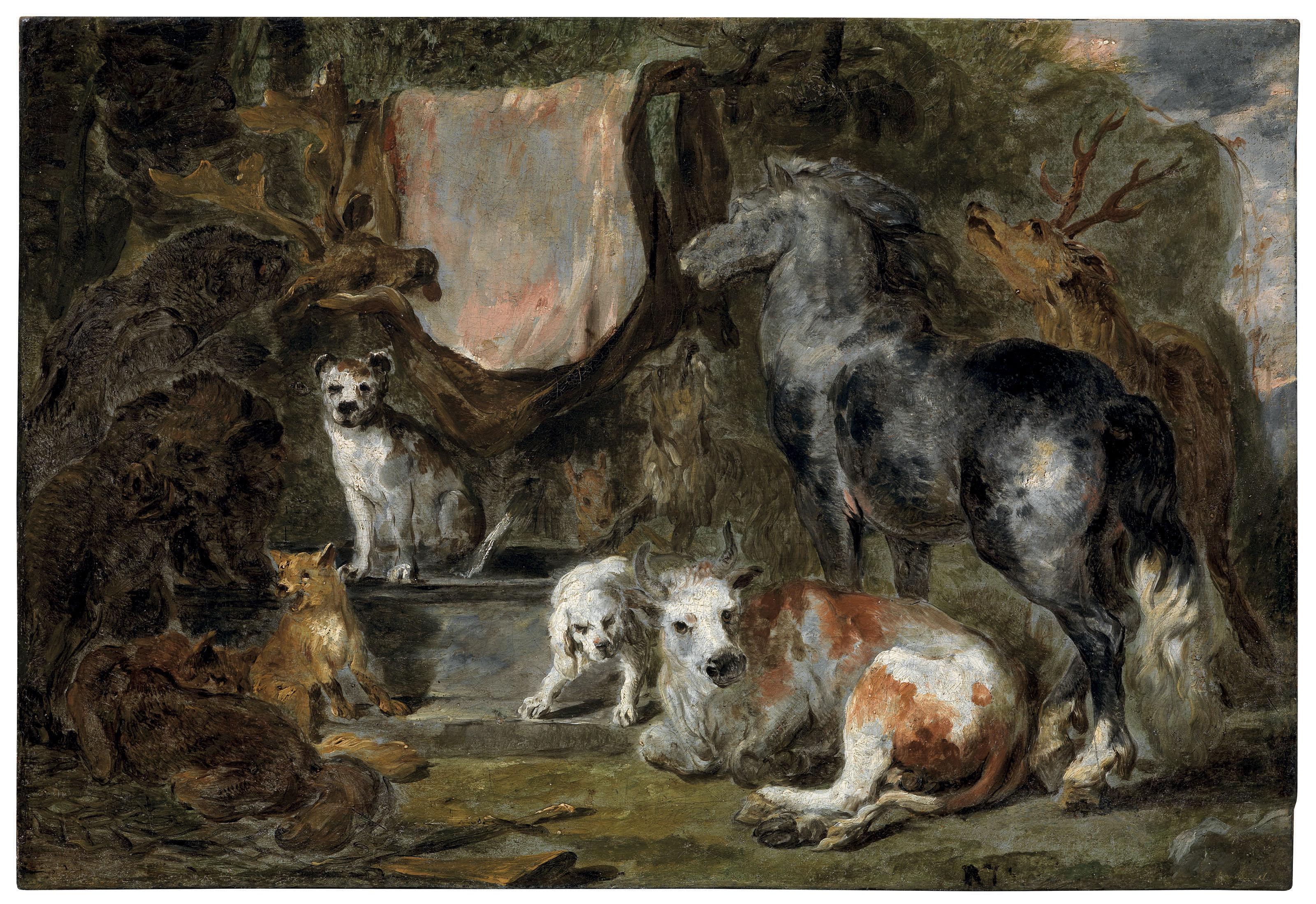 Jan Fyt - A Study Of A Horse, An Ox, Dogs, A Boar, Stags, A Goat And Foxes