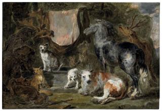 Jan Fyt - A Study Of A Horse, An Ox, Dogs, A Boar, Stags, A Goat And Foxes