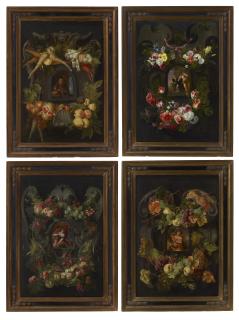 Jan Fyt - Allegories of the Four Seasons surrounded by garlands of seasonal flowers and fruits