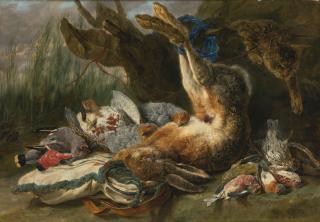 Jan Fyt - Gamepiece With A Hare And Various Wild Birds, A Cat Approaching From The Right