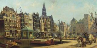 Jan Gerard Smits - A view on the Damrak and the Beurs van Berlage, Amsterdam