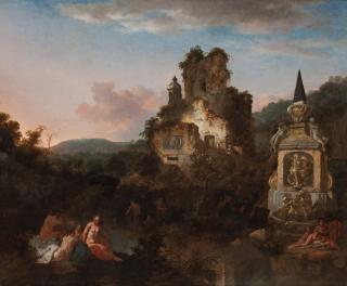 Jan Griffier - Landscape with ruins and figures