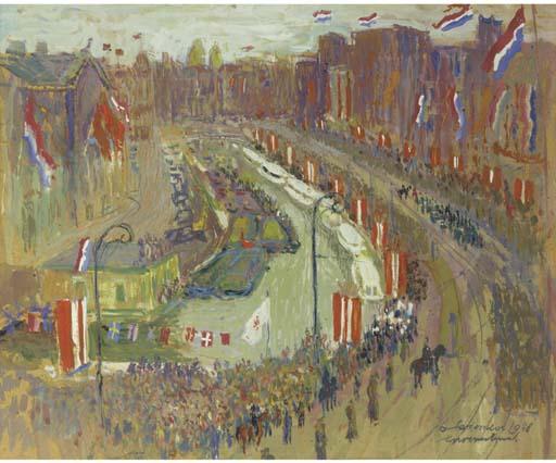 Jan Groenestein - Inhuldiging van Juliana tot Koninging der Nederlanden: Gouden Koets over het Rokin