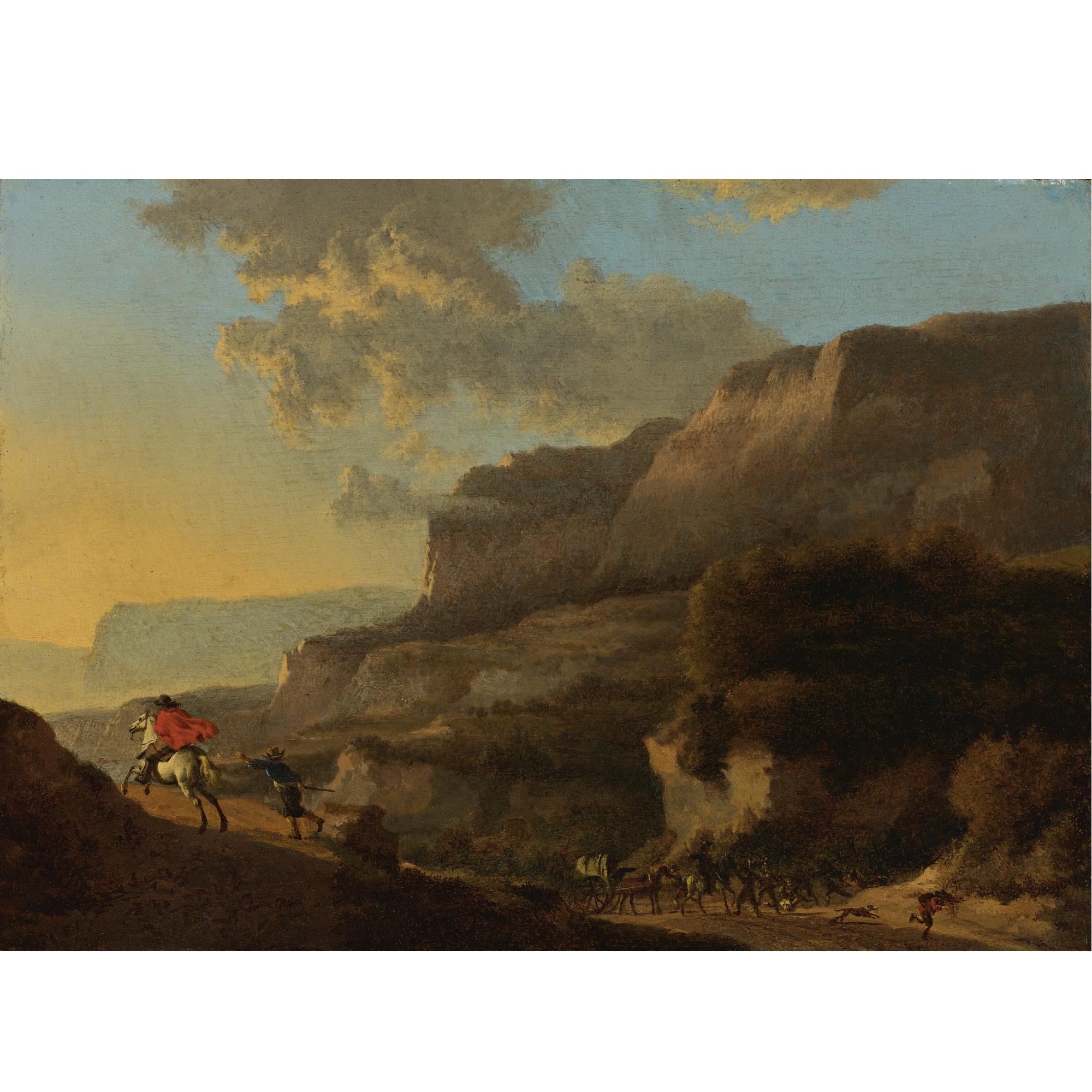 Jan Hackaert - An Italianate Landscape With Travellers Ambushed By Bandits