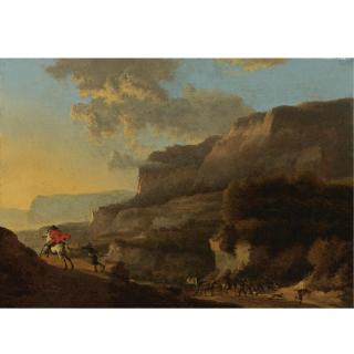 Jan Hackaert - An Italianate Landscape With Travellers Ambushed By Bandits