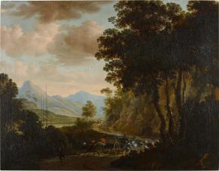 Jan Hackaert - Wooded Landscape With Bandits Attacking A Coach