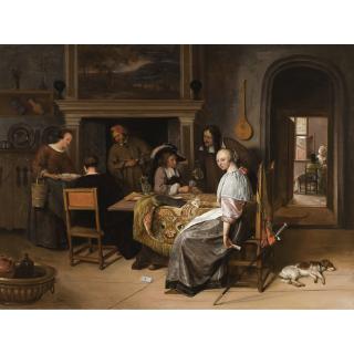 Jan Havicksz. Steen - An Elegant Company In An Interior With Figures Playing Cards At A Table
