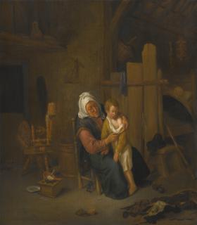 Jan Havicksz. Steen - An Old Lady With A Young Boy, In An Interior