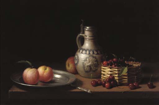 Jan Hendrik Eversen - A still life with peaches and cherries