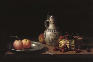 Jan Hendrik Eversen - A still life with peaches and cherries
