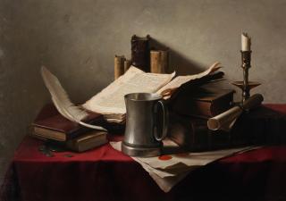 Jan Hendrik Eversen - Still Life With Books, Tankard And A Candle