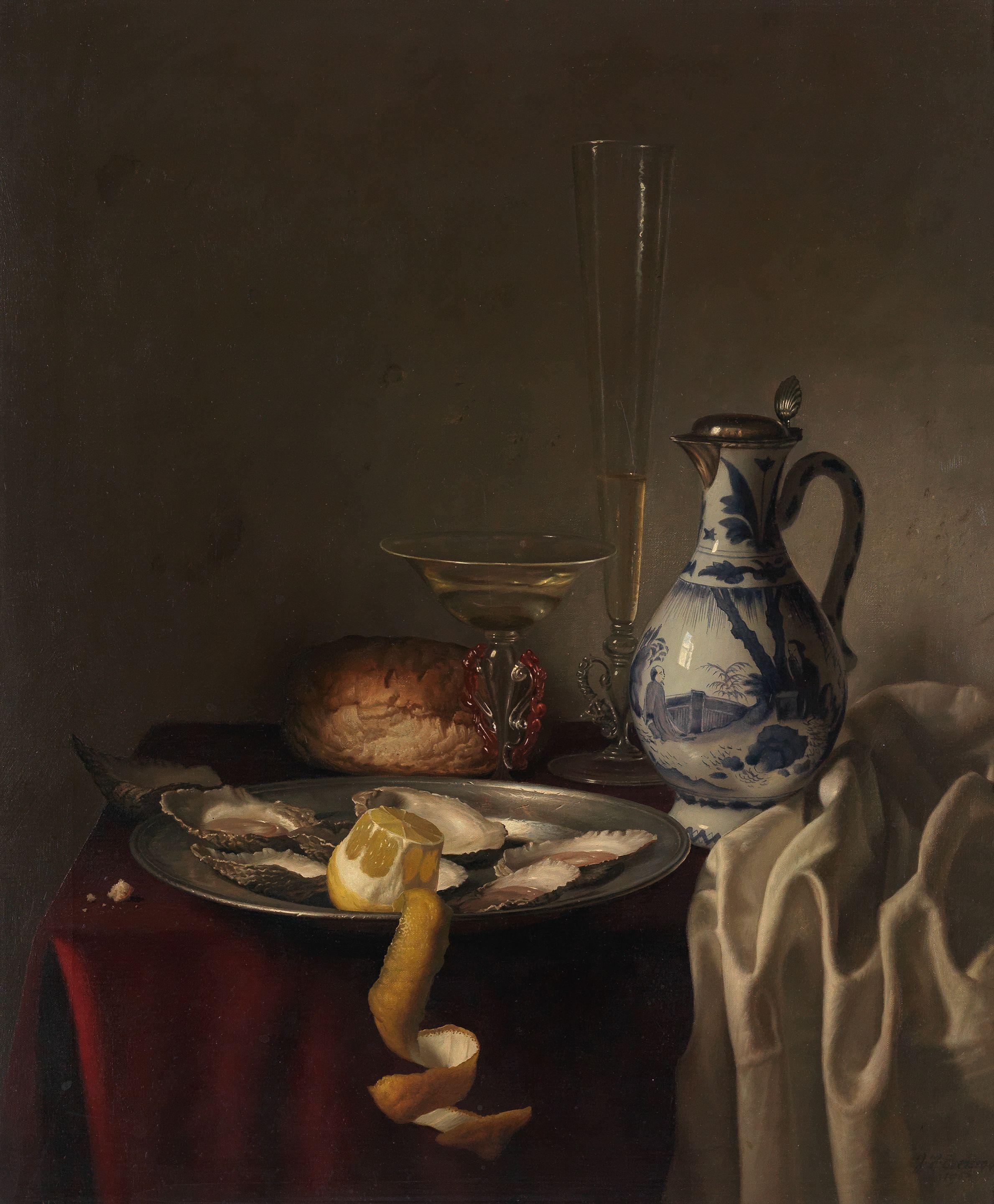 Jan Hendrik Eversen - Still Life With Oysters, Lemon And A Champagne Flute