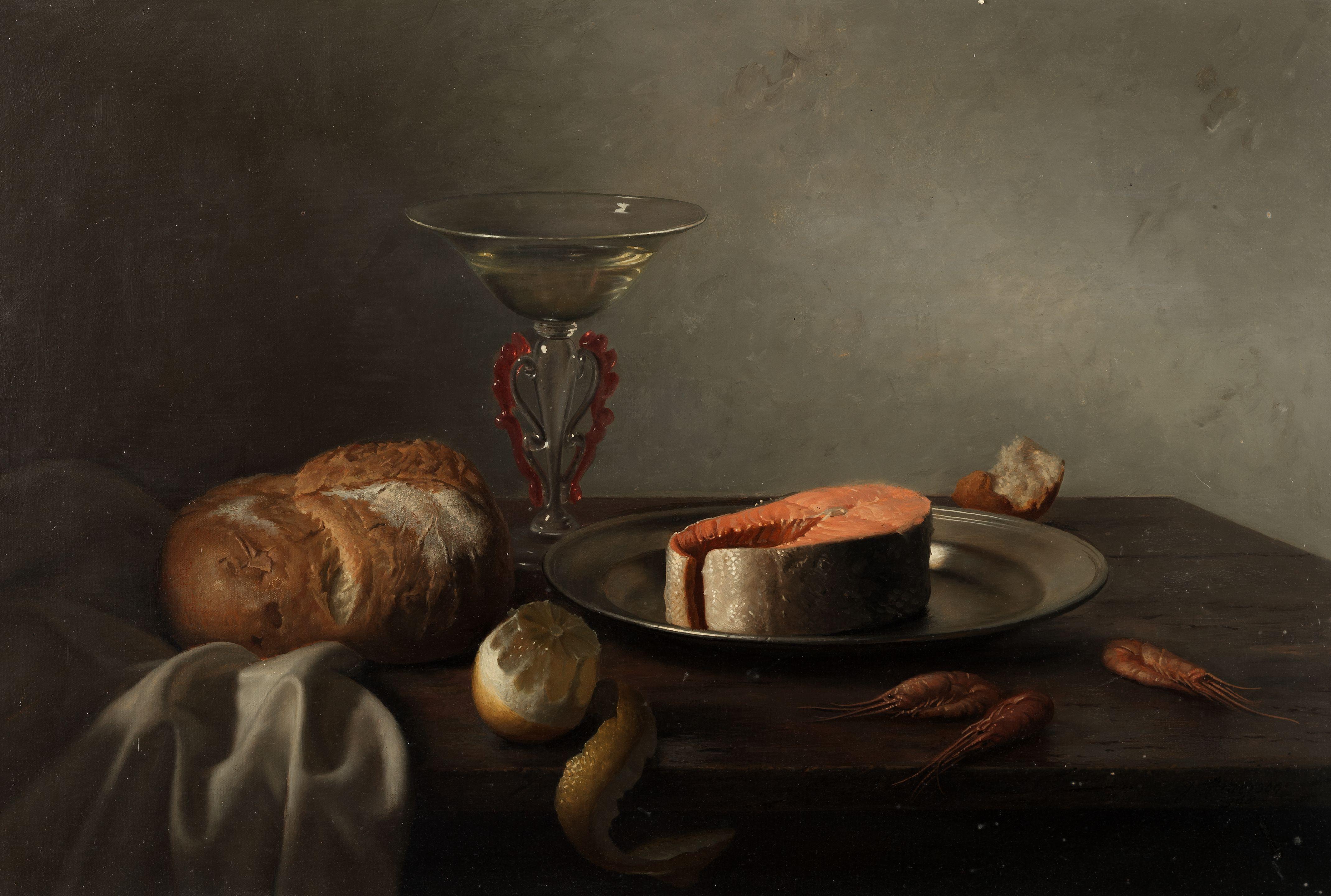 Jan Hendrik Eversen - Still life with salmon and shrimps