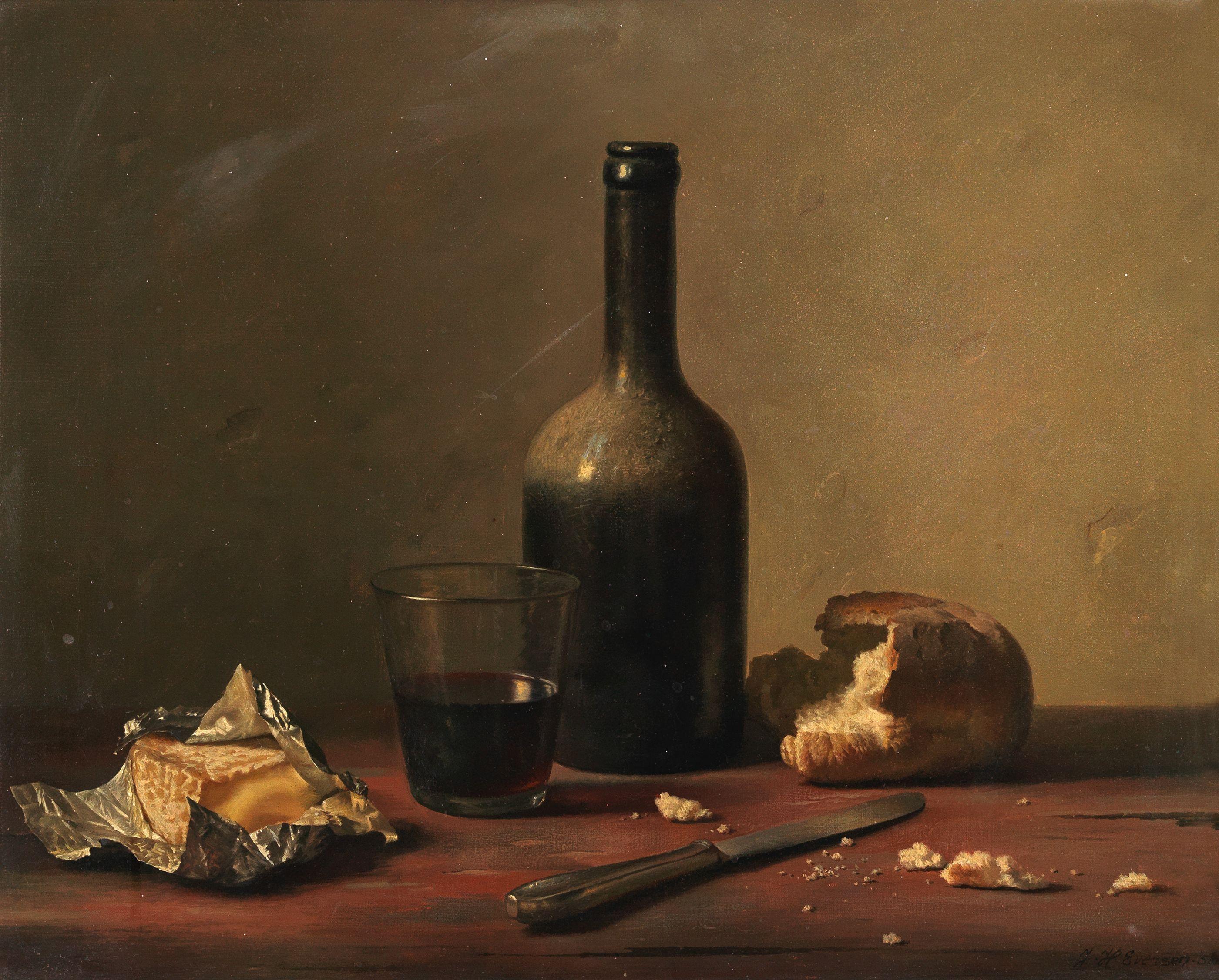 Jan Hendrik Eversen - Still Life With Wine, Cheese And Bread