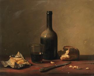Jan Hendrik Eversen - Still Life With Wine, Cheese And Bread