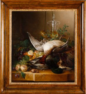 Jan Hendrik Hein - Still life with ducks, fruits and a glass trophy
