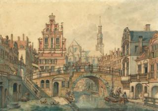 Jan Hendrik Verheijen - A capriccio view in Utrecht, with a smartlap performer on a bridge