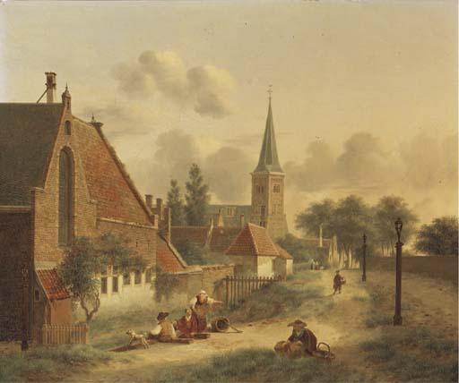 Jan Hendrik Verheijen - Figures By The City Wall Of Utrecht, The Geertekerk In The Distance