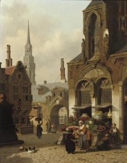 Jan Hendrik Verheyen - A market stall in a sunlit street