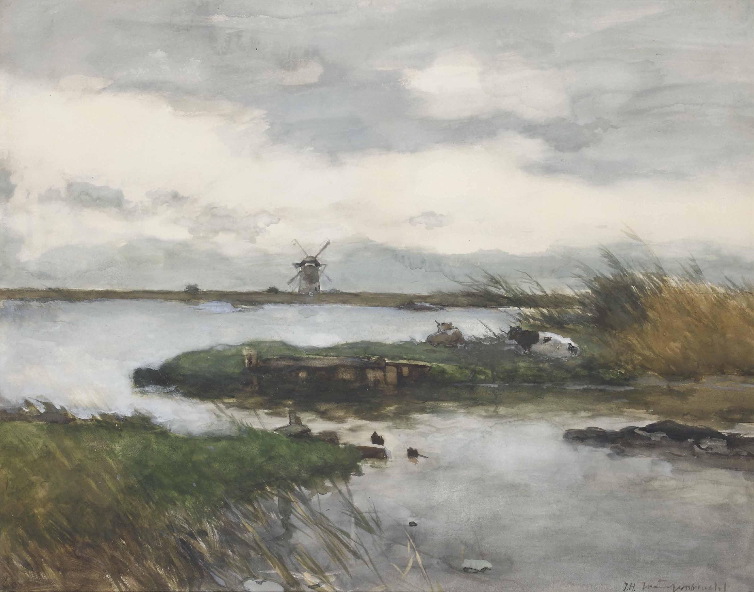 Jan Hendrik Weissenbruch - Cows in a polder landscape