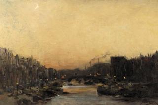 Jan Hillebrand Wijsmuller - A view on a town canal by night