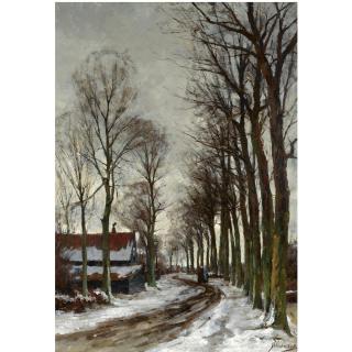 Jan Hillebrand Wijsmuller - Dutch Figures On A Country Lane In Winter
