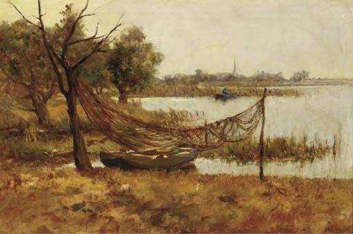 Jan Hillebrand Wijsmuller - Fishing nets drying in a polder landscape