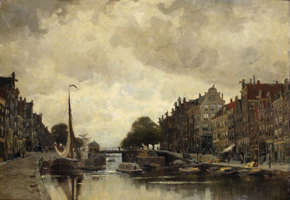 Jan Hillebrand Wijsmuller - Korte Prinsengracht with the Eenhoorn lock and the Westerdok beyond, Amsterdam
