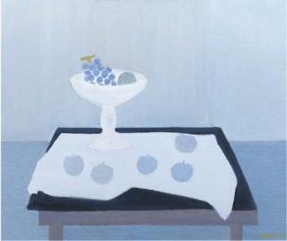 Jan Hoogsteijns - A still life with apples and grapes in a bowl on a draped table