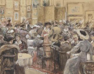 Jan Hoynck van Papendrecht - An exhibition in Pulchri Studio, The Hague (recto); a military study (verso)