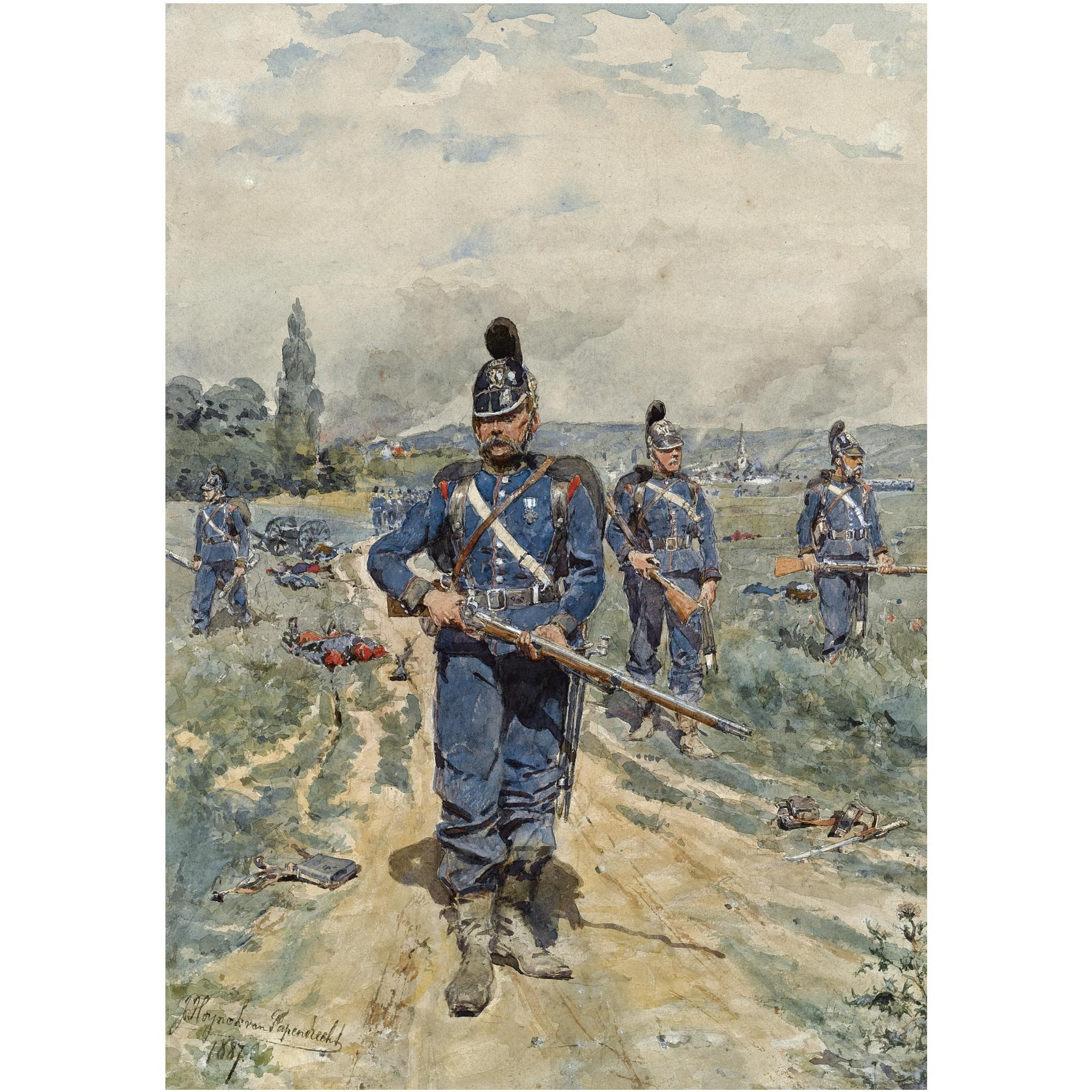 Jan Hoynck van Papendrecht - Dutch \'De Beierse Infanterie Tegen De Franse Artillerie In De Maand Augustus Ter Hoogte Van Woerth (Bas-Rhin, Elzas)\'