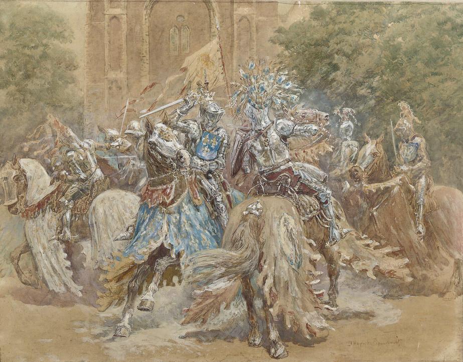 Jan Hoynck van Papendrecht - Zwaardvechtende studenten voor het lustrum te Delft: student games, Delft 1908