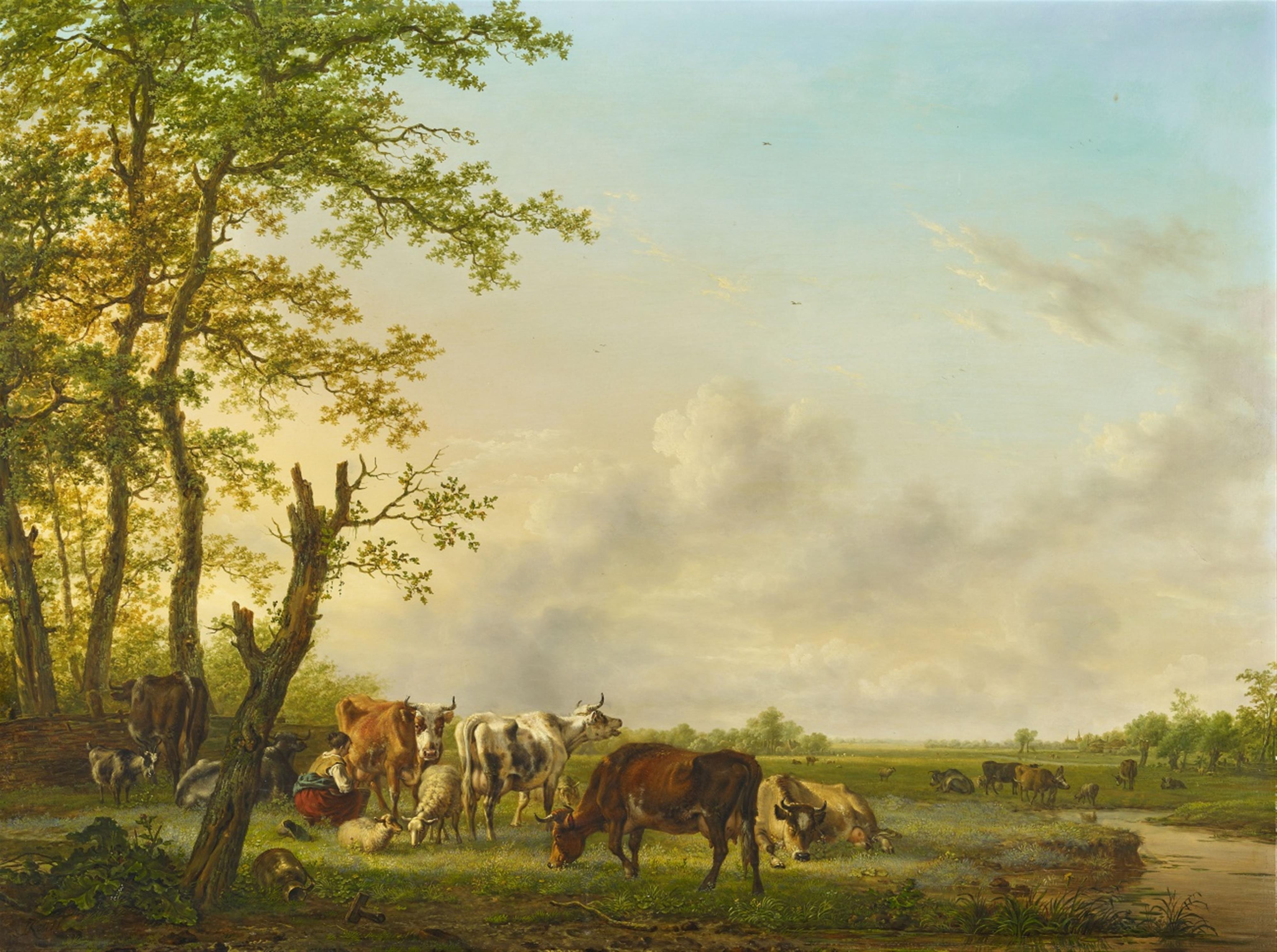 Jan II Kobell - Weidelandschaft mit Bäuerin und Kuhherde