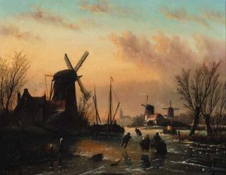 Jan Jacob Coenraad Spohler - A frozen river landscape
