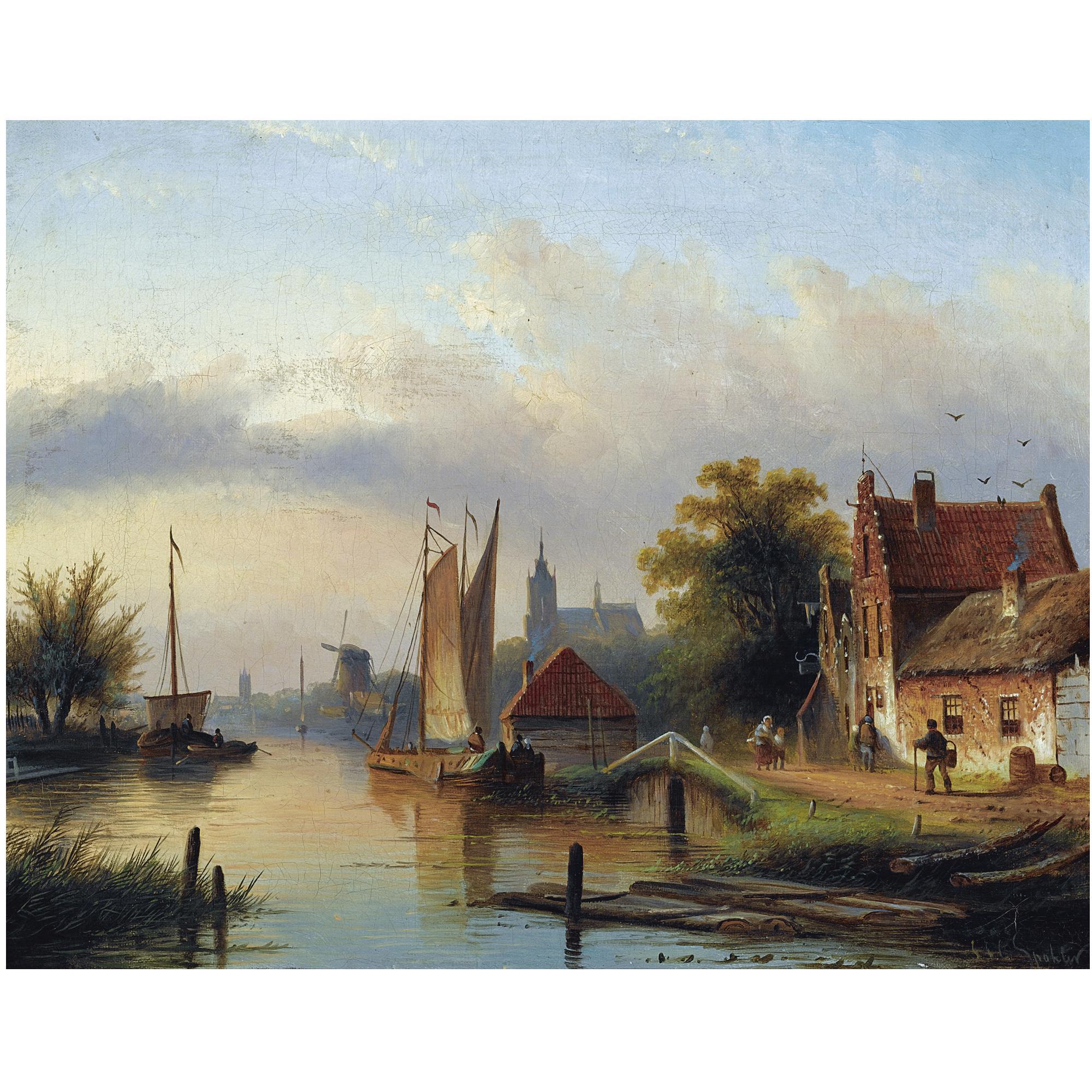 Jan Jacob Coenraad Spohler - Dutch A Town By The River