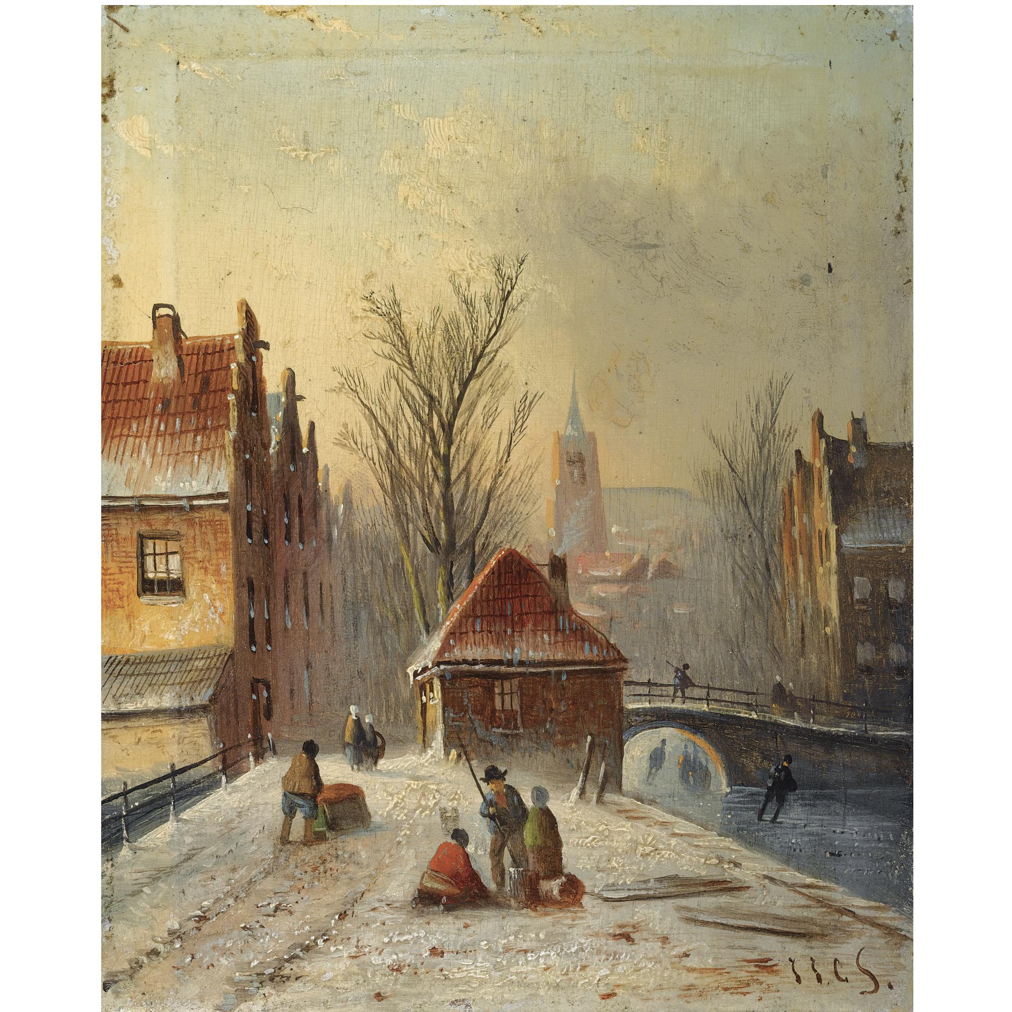 Jan Jacob Coenraad Spohler - Dutch A View Of A Wintry Dutch Town