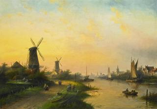 Jan Jacob Coenraad Spohler - Holländische Kanallandschaft.