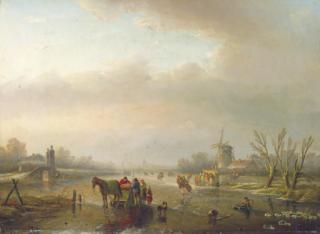 Jan Jacob Coenraad Spohler - Skaters on a frozen Canal