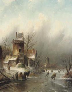 Jan Jacob Coenraad Spohler - Skating on the Buiksloot near Amsterdam