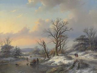 Jan Jacob Coenraad Spohler - Wood gatherers on the ice