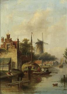 Jan Jacob Conrad Spohler - A village along a river in summer; Skaters on a frozen river in winter